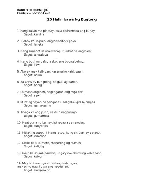 Bugtong Halimbawa: Narito ang 20+ Halimbawa ng .